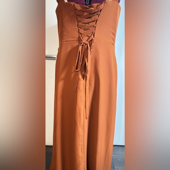 Cinnamon Orange A-Line Side Slit Chiffon Dress - Picture 6 of 9